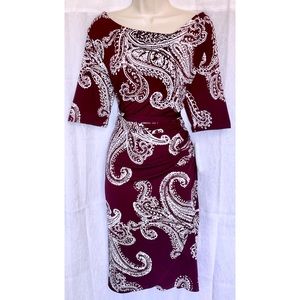 Robbie Bee Maroon and white faux wrap dress sz:M